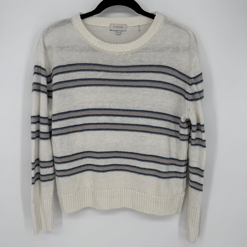 KINROSS STRIPED‎ 100% LINEN CREWNECK SWEATER SMALL